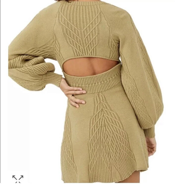 Free People Emmaline Sweater Dress Womens M Green Cutout Back Balloon Sleeve - Picture 6 of 16